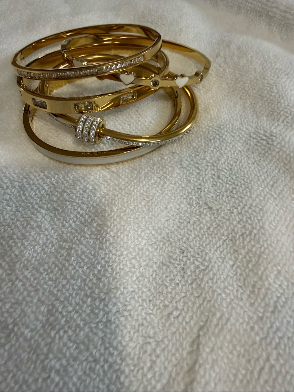 Gold-Tone Women's Bangle Bracelet Set - Heart & Crystal Accents